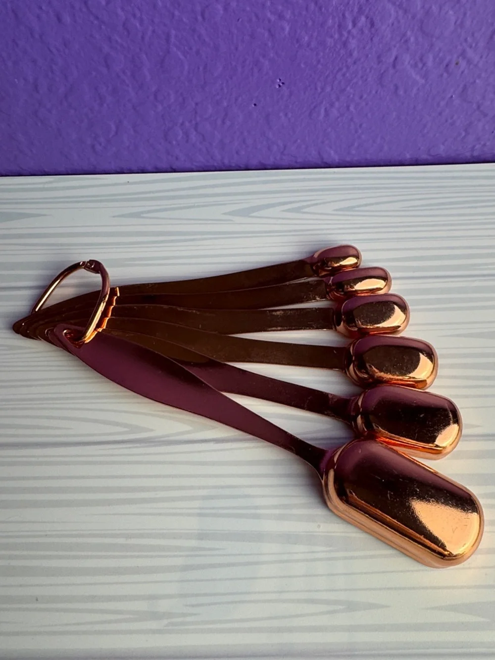 Copper Metal Measuring Spoon Set 6 Piece Narrow Rounded Square Farmhouse Design